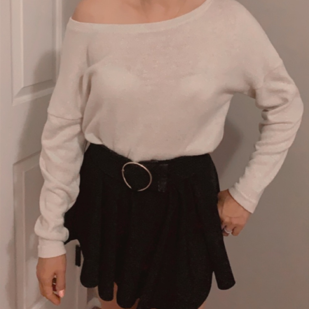White Knitted Sweat & Black Skirt One Piece